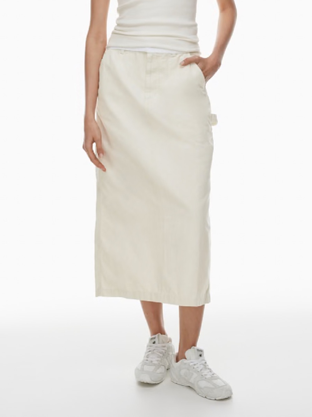 TNA Aritzia Carpenter Maxi Skirt White Size 8 100% Cotton Utility